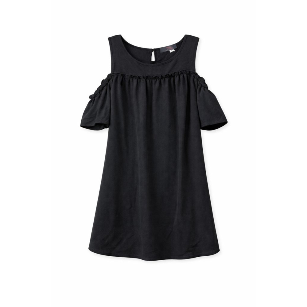 Madeline Black Cold Shoulder Ruffle Blouse Top Flowy Boho Casual Women’s Medium